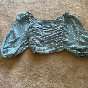 Fashion Nova Green Puff Sleeve Ruched Crop Blouse